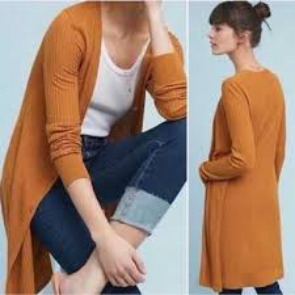 Anthropologie Meadow Rue size small golden yellow ribbed long line cardigan